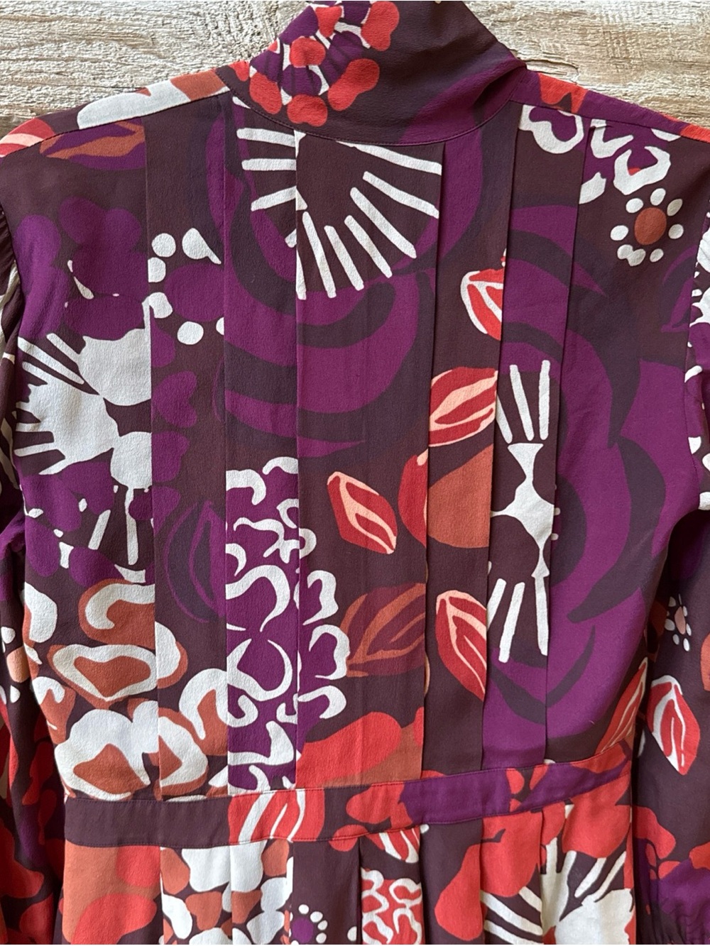 Burberry Long Sleeve Silk Floral Abstract Burgundy Midi Dress W Neck Tie Sz 8 - Picture 11 of 16